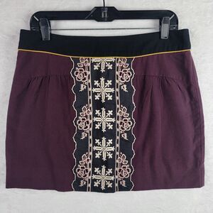 Anthropologie Skirt Purple Black Bohemian Embroidery Sz 8 Whimsigoth Grunge